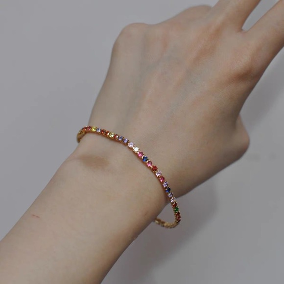 18K Gold Plated Rainbow tennis Bracelet - Picture 6 of 6